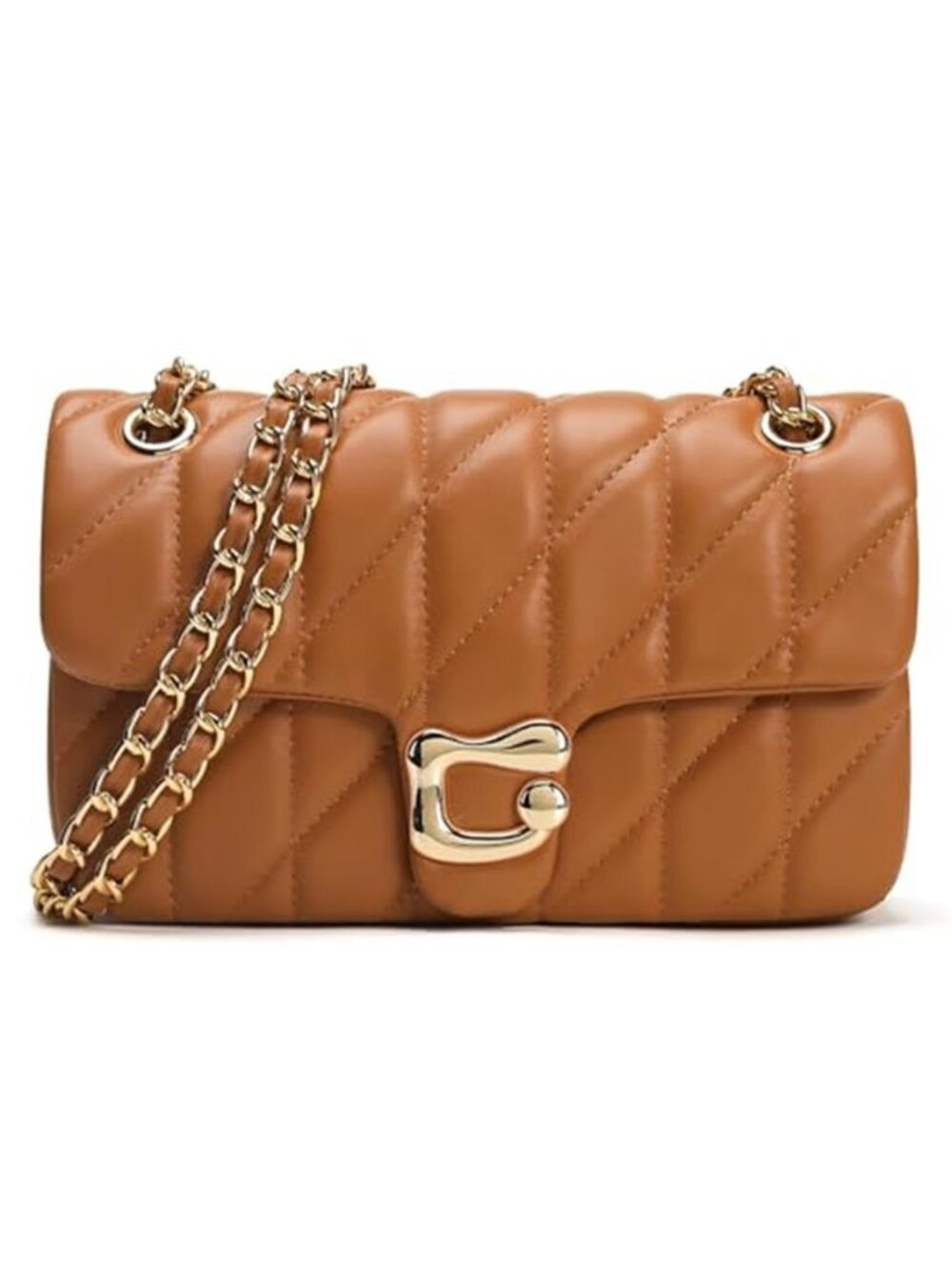 Quilted Crossbody Brown Purse Trendy Ladies Shoulder Bag Leather Satchel